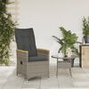 vidaXL Reclining Garden Chair with Cushions Grey Poly Rattan