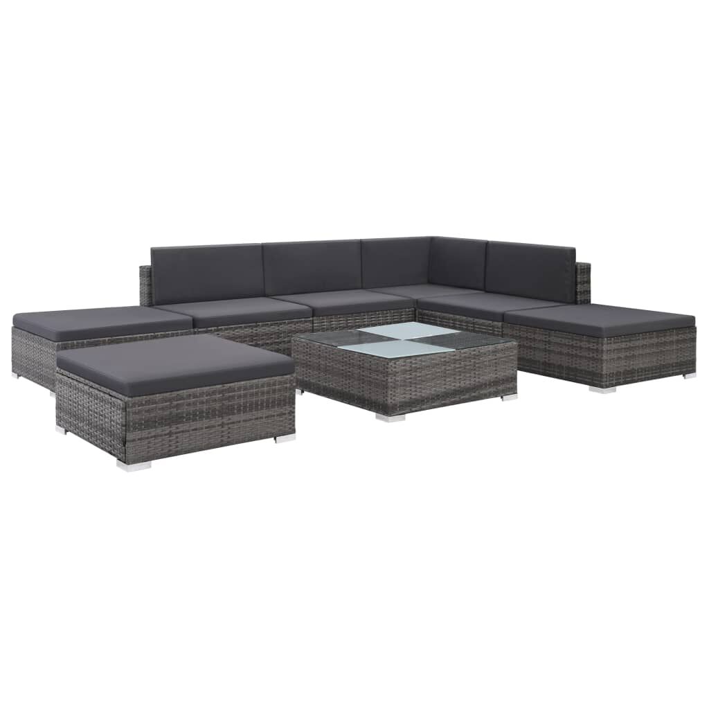 vidaXL 8 Piece Garden Lounge Set with Cushions Poly Rattan Grey