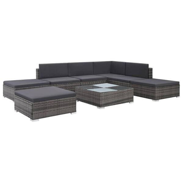 vidaXL 8 Piece Garden Lounge Set with Cushions Poly Rattan Grey