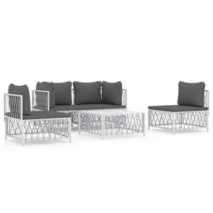 vidaXL 5 Piece Garden Lounge Set with Cushions White Steel