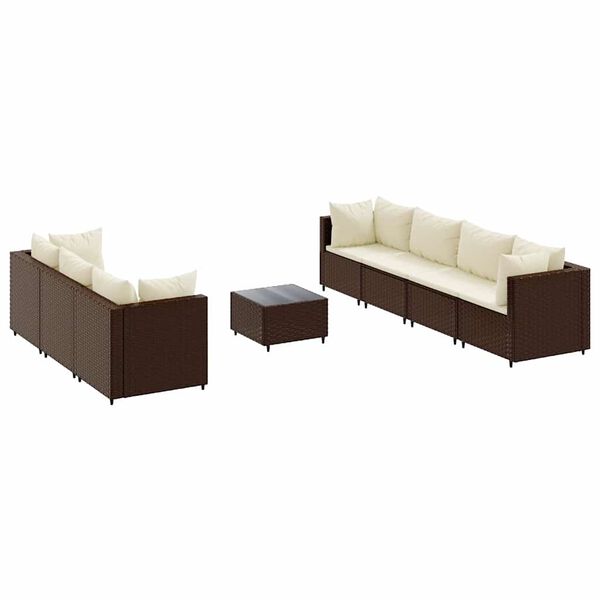 vidaXL 8 Piece Garden Lounge Set with Cushions Brown Poly Rattan