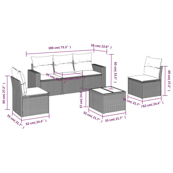 vidaXL 6 Piece Garden Sofa Set with Cushions Beige Poly Rattan