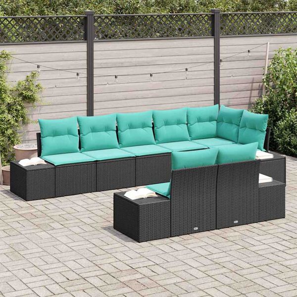 vidaXL Garden Sofa Set 8 pcs Black and turquoise 319 x 154 x 85 cm