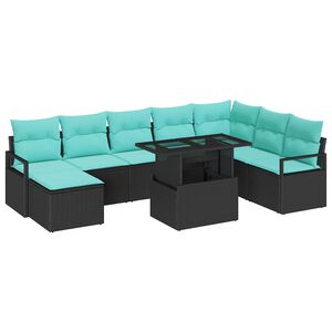 vidaXL Garden Sofa Set with Storage 9 pcs Black Poly rattan