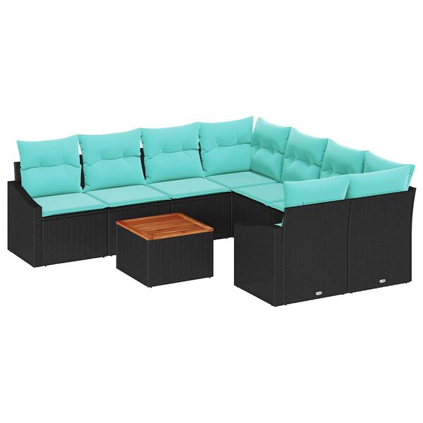 vidaXL Garden Sofa Set 9 pcs Black and turquoise