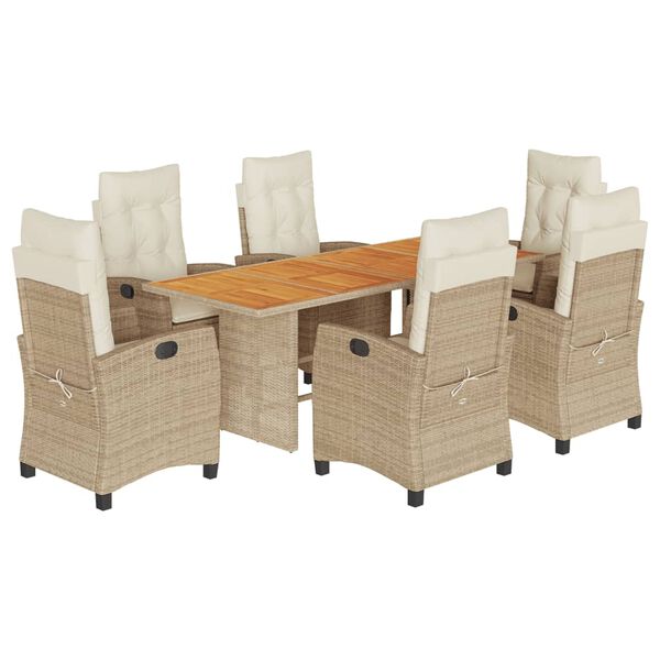 vidaXL 7 Piece Garden Dining Set with Cushions Beige Poly Rattan