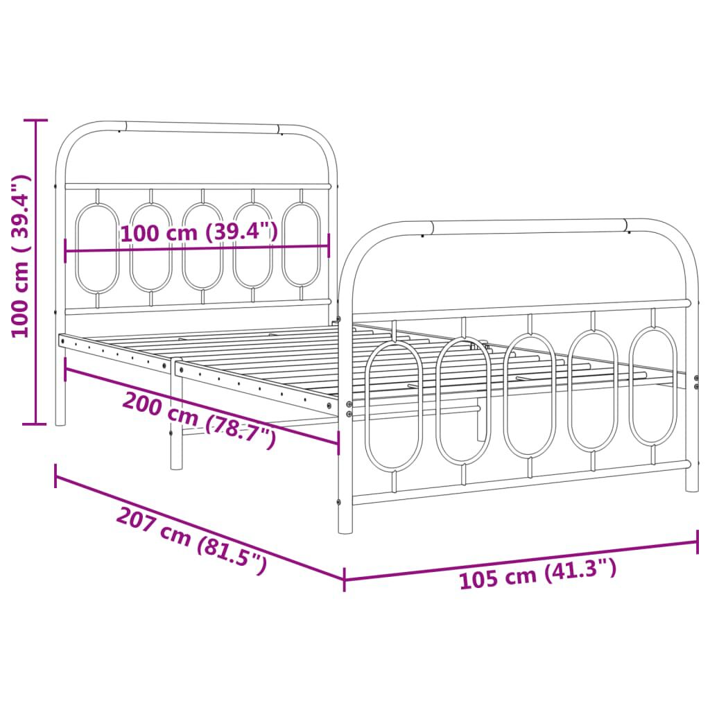vidaXL Metal Bed Frame without Mattress with Footboard White 100x200cm