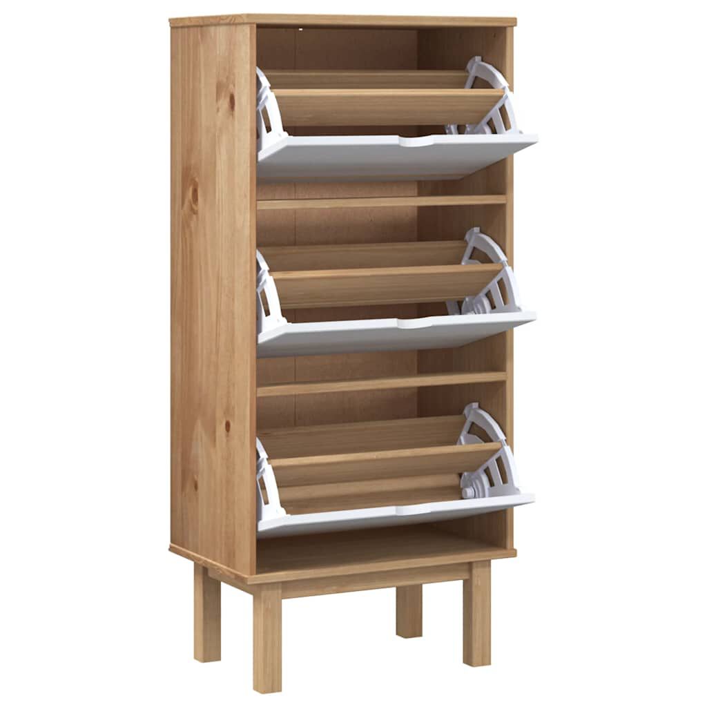 vidaXL Shoe Cabinet OTTA with 3 Drawers Brown&White Solid Wood Pine