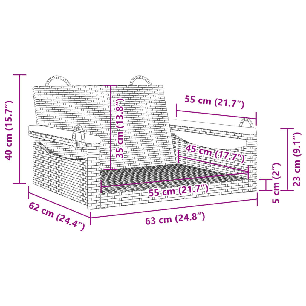 vidaXL Swing Bench Beige 63x62x40 cm Poly Rattan
