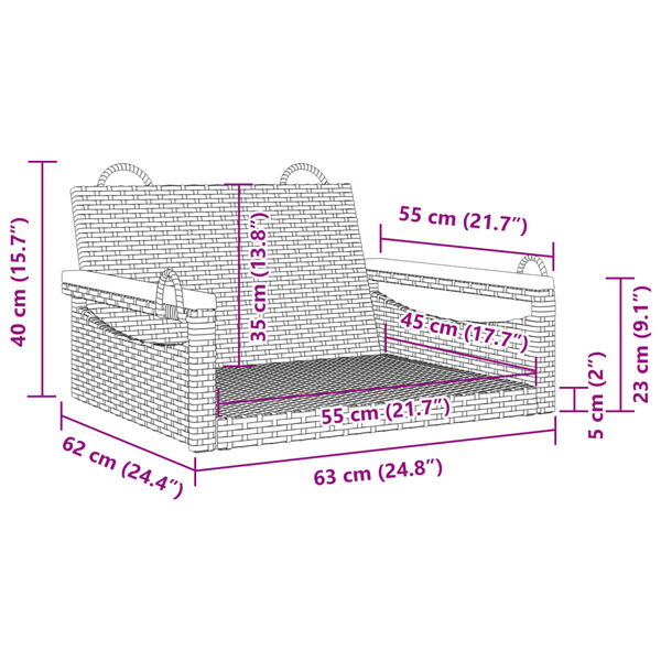 vidaXL Swing Bench Beige 63x62x40 cm Poly Rattan