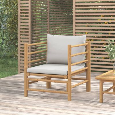 vidaXL Garden Sofa with Light Grey Cushions Bamboo