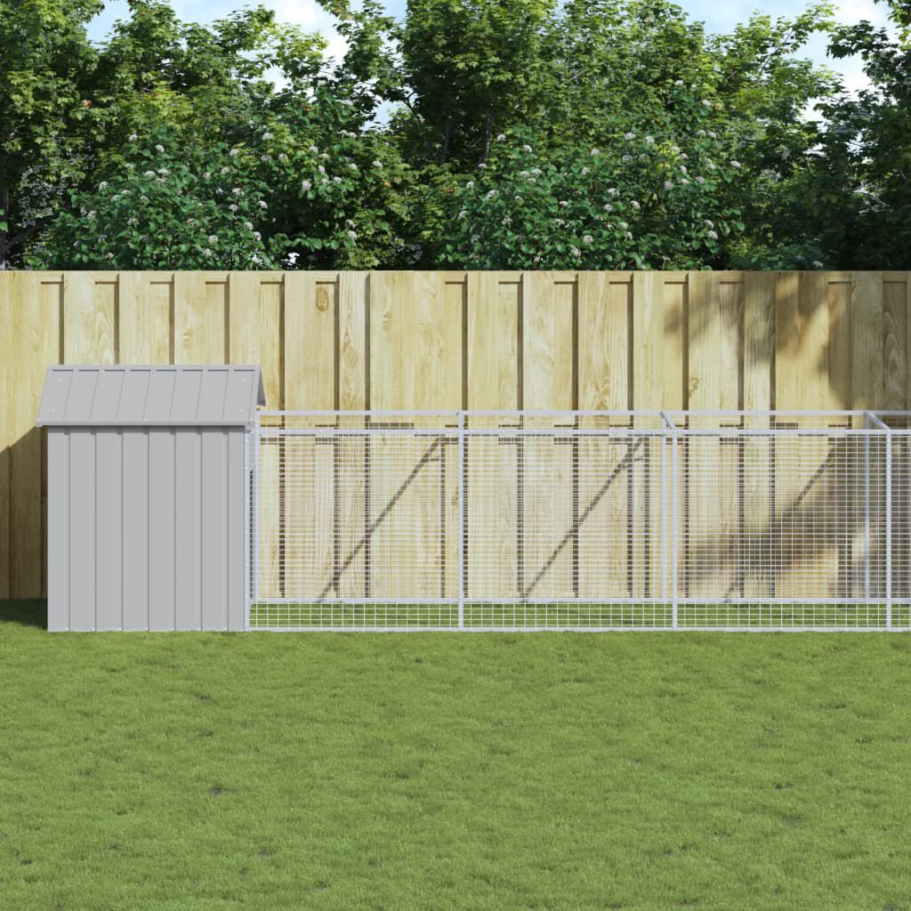 vidaXL Dog House with Roof Light Grey 117x1017x123 cm Galvanised Steel