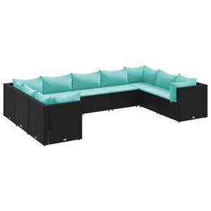 vidaXL 9 Piece Garden Lounge Set with Cushions Black Poly Rattan