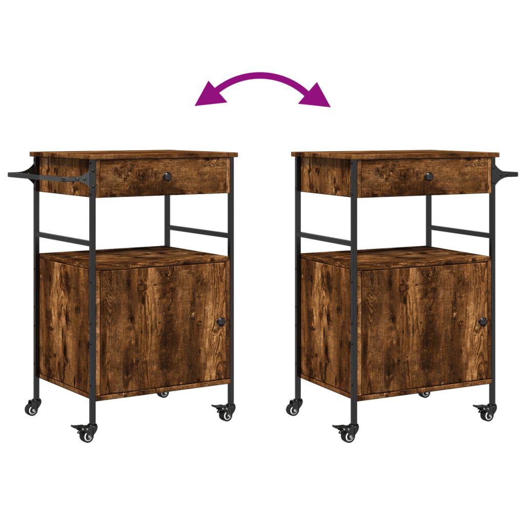 vidaXL Kitchen Trolley Smoked Oak 56x43x89.5 cm Engineered Wood