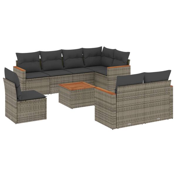 vidaXL 9 Piece Garden Sofa Set with Cushions Grey Poly Rattan