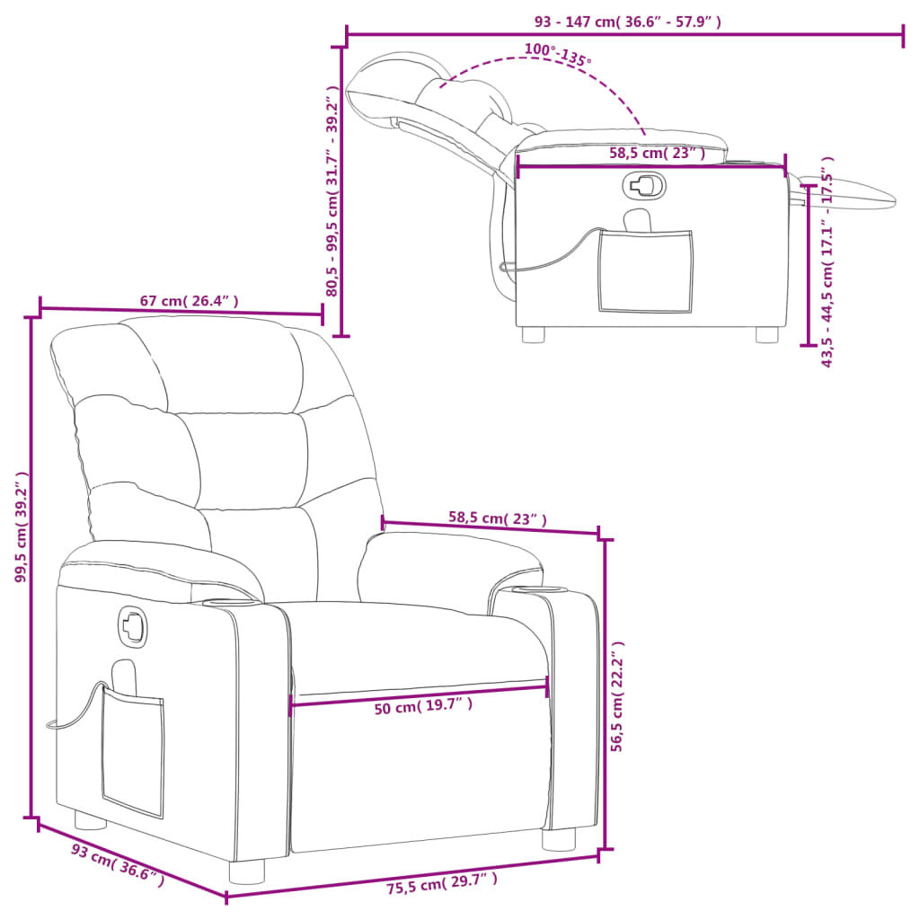 vidaXL Massage Recliner Chair Black Fabric