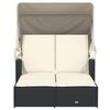 vidaXL Double Sun Lounger with Canopy and Cushions Black Poly Rattan