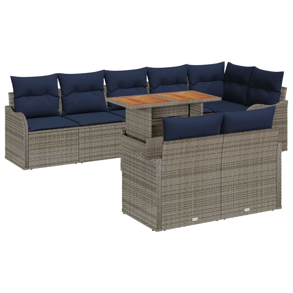 vidaXL 9 Piece Garden Sofa Set with Cushions Grey Poly Rattan Acacia