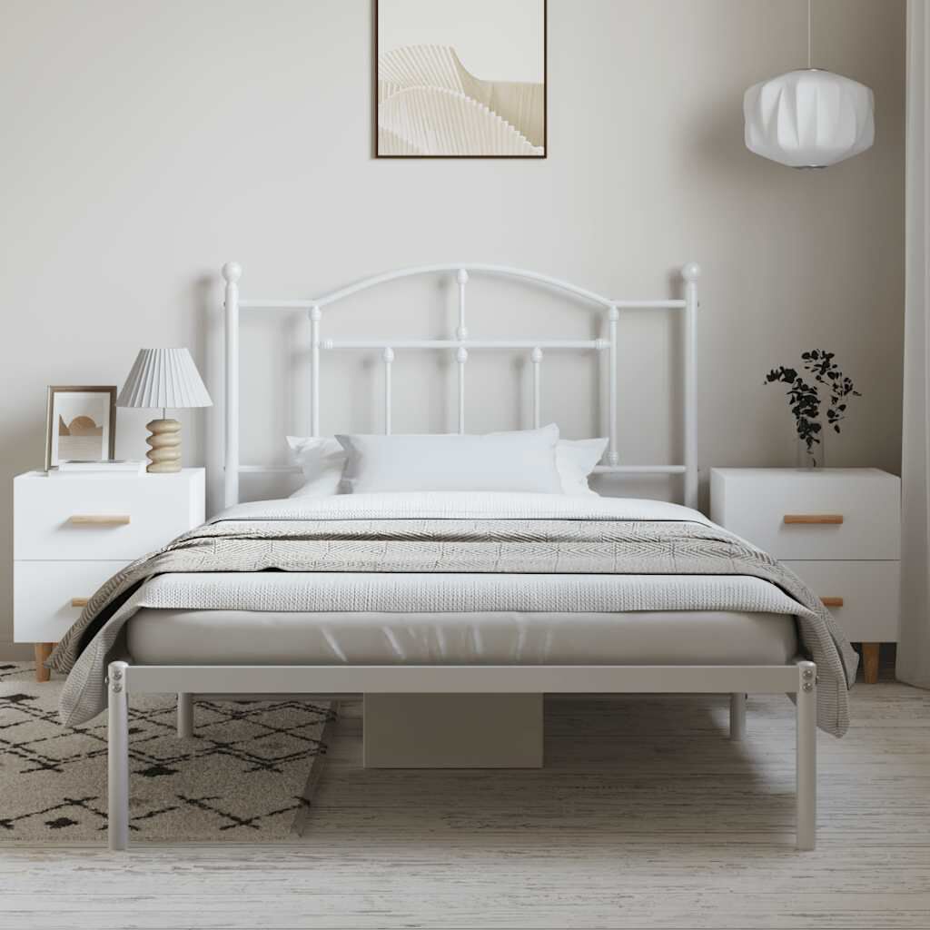 vidaXL Metal Bed Frame without Mattress with Headboard White 100x200cm