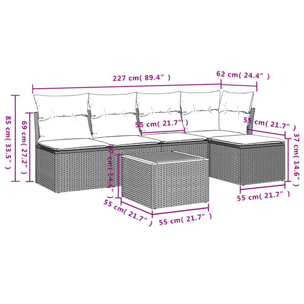 vidaXL 6 Piece Garden Sofa Set with Cushions Beige Poly Rattan