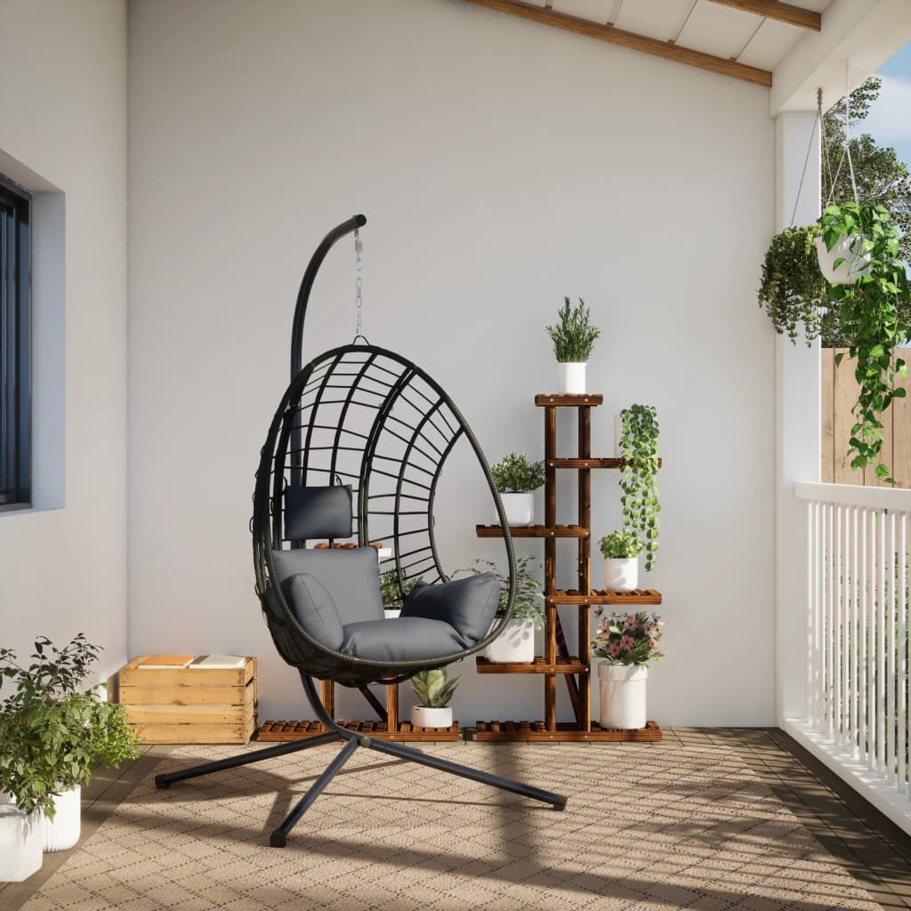 vidaXL Hanging Egg Chair with Stand Anthracite Rattan and Steel