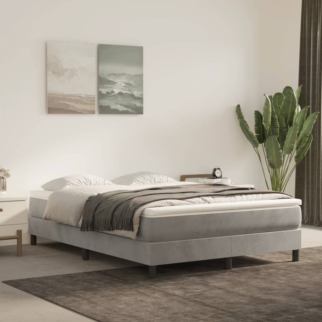 vidaXL Box Spring Bed with Mattress Light Grey 137x190 cm Full Velvet