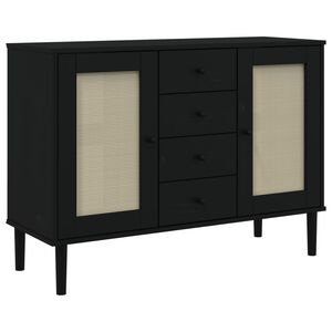 vidaXL Sideboard SENJA Rattan Look Black 112x40x80 cm Solid Wood Pine