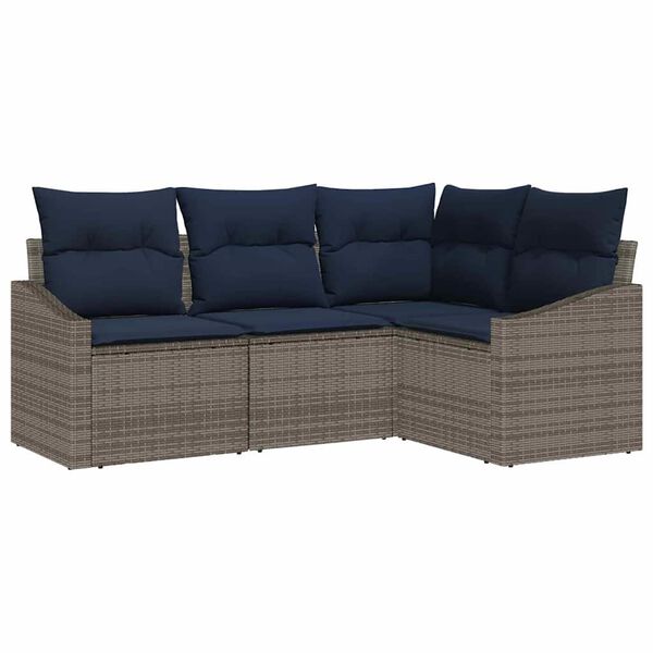 vidaXL Sofa Set with Cushion 4 pcs Grey Poly Rattan