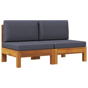vidaXL Middle Sofas 2 pcs with Dark Grey Cushions Solid Acacia Wood