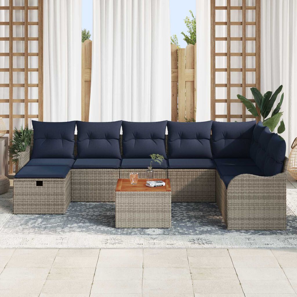 vidaXL 9 Piece Garden Sofa Set with Cushions Grey Poly Rattan