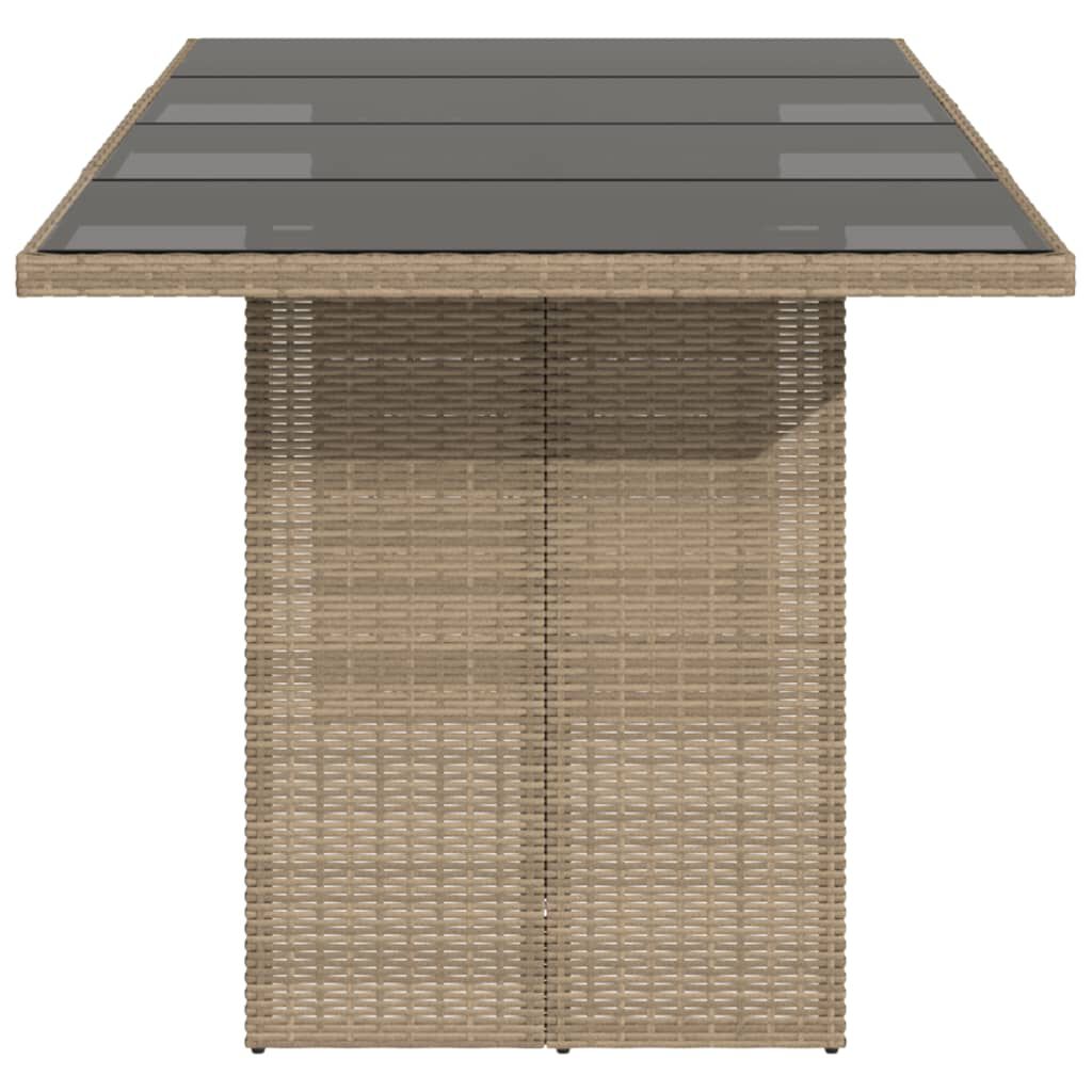 vidaXL Garden Table with Glass Top Beige 190x80x74 cm Poly Rattan