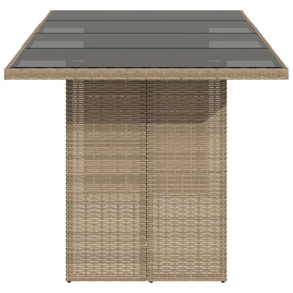 vidaXL Garden Table with Glass Top Beige 190x80x74 cm Poly Rattan