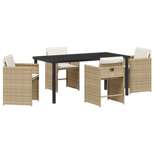vidaXL Garden Dining Set with Cushion 5 pcs Beige Poly Rattan