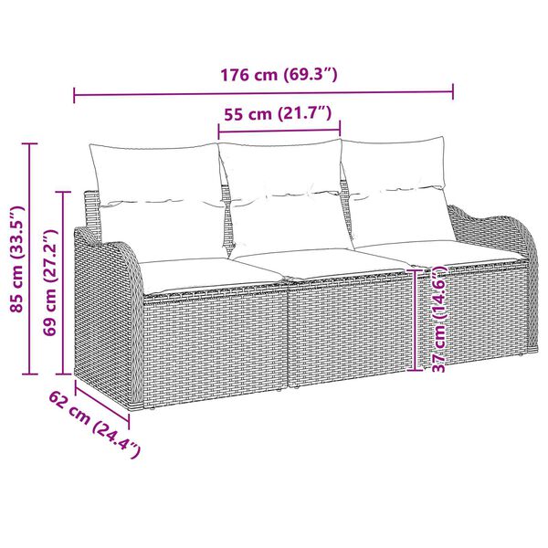 vidaXL 3 Piece Garden Sofa Set with Cushions Grey Poly Rattan