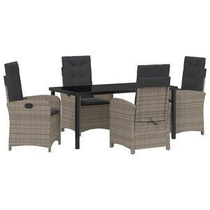 vidaXL Garden Dining Set with Cushion 5 pcs Grey Poly Rattan