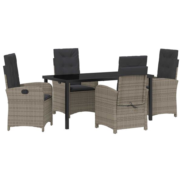 vidaXL Garden Dining Set with Cushion 5 pcs Grey Poly Rattan