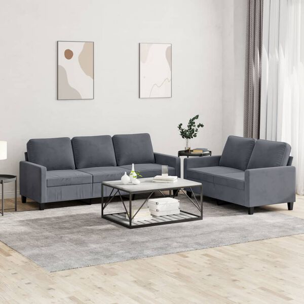 vidaXL 2 Piece Sofa Set with Cushions Dark Grey Velvet