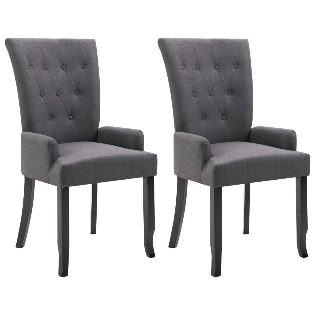 vidaXL Dining Chairs with Armrests 2 pcs Dark Grey Fabric