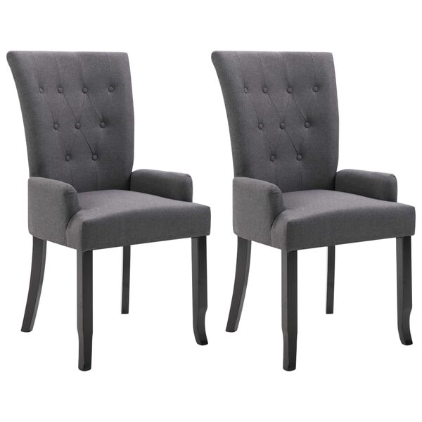 vidaXL Dining Chairs with Armrests 2 pcs Dark Grey Fabric