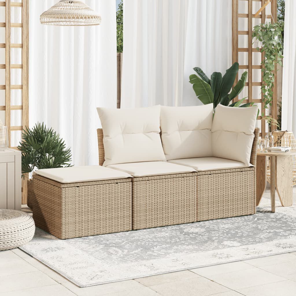 vidaXL Garden Stool with Cushion Beige 55x55x37 cm Poly Rattan