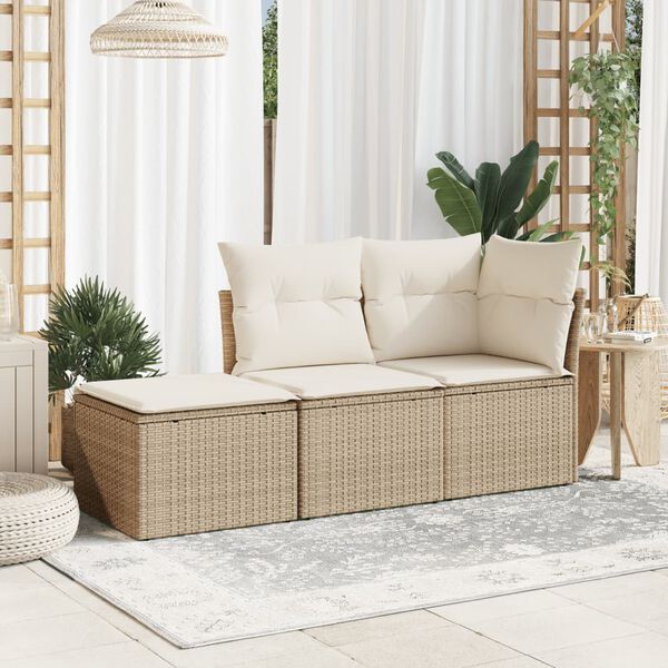 vidaXL Garden Stool with Cushion Beige 55x55x37 cm Poly Rattan