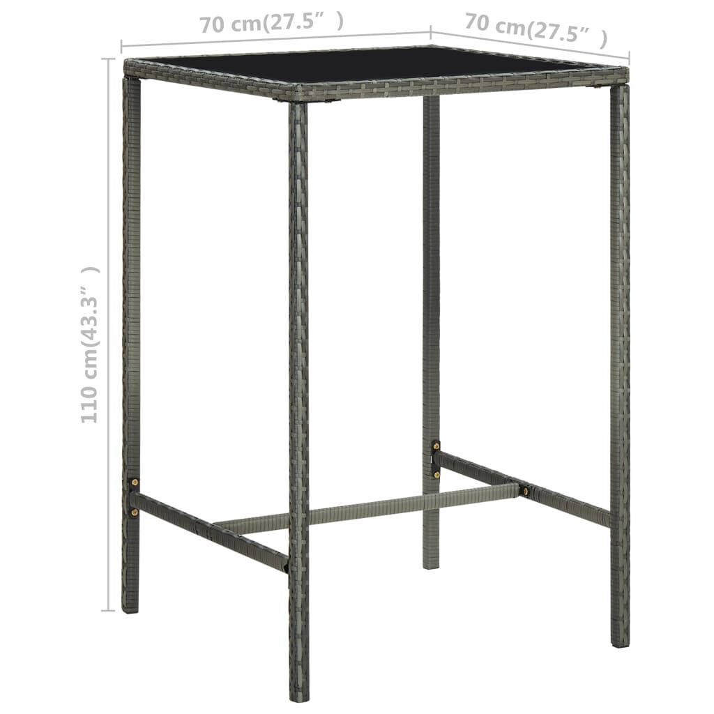vidaXL Garden Bar Table Grey 70x70x110 cm Poly Rattan and Glass