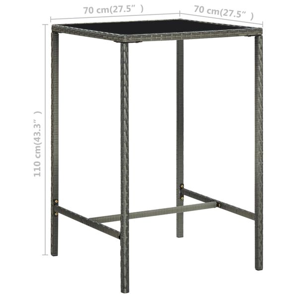 vidaXL Garden Bar Table Grey 70x70x110 cm Poly Rattan and Glass