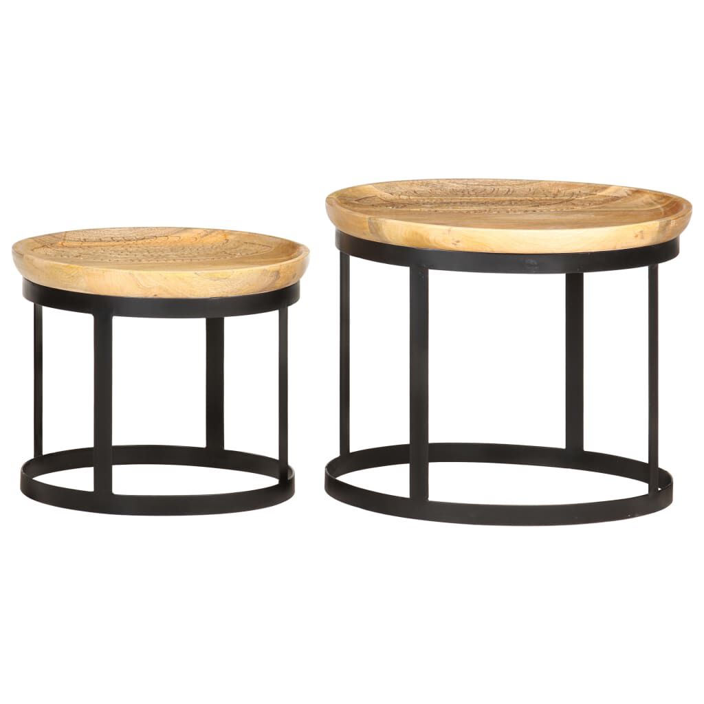 vidaXL Round Side Tables 2 pcs Solid Mango Wood and Steel
