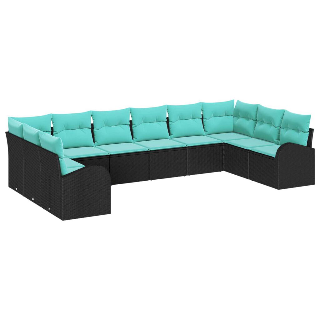 vidaXL 10 Piece Garden Sofa Set with Cushions Black Poly Rattan