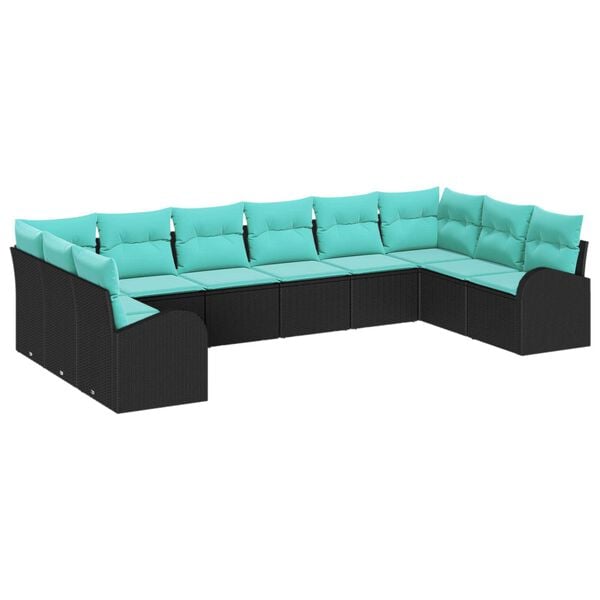 vidaXL 10 Piece Garden Sofa Set with Cushions Black Poly Rattan
