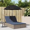 vidaXL Double Sun Lounger with Cushions&Parasol Grey Poly Rattan
