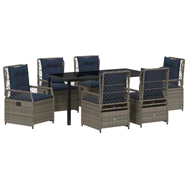 vidaXL Garden Dining Set 7 pcs Grey Poly Rattan
