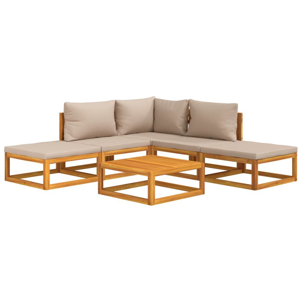 vidaXL 6 Piece Garden Lounge Set with Taupe Cushions Solid Wood