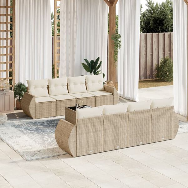 vidaXL 9 Piece Garden Sofa Set with Cushions Beige Poly Rattan